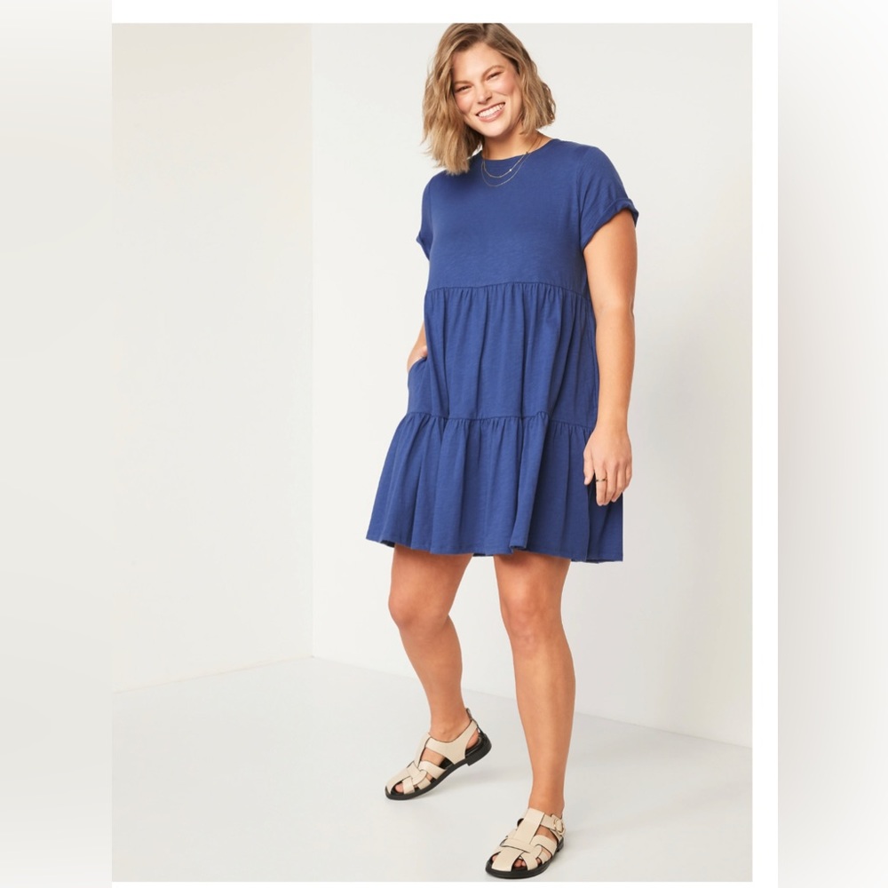 Old Navy Slub-Knit Short-Sleeve Tiered Swing Dress
